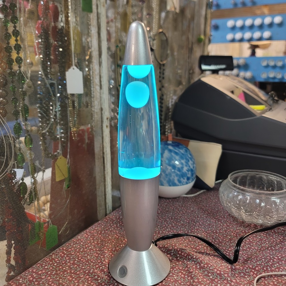 Vintage Lava Lamp 14" tall Silver Bullet Shaped Lighted Multicolor